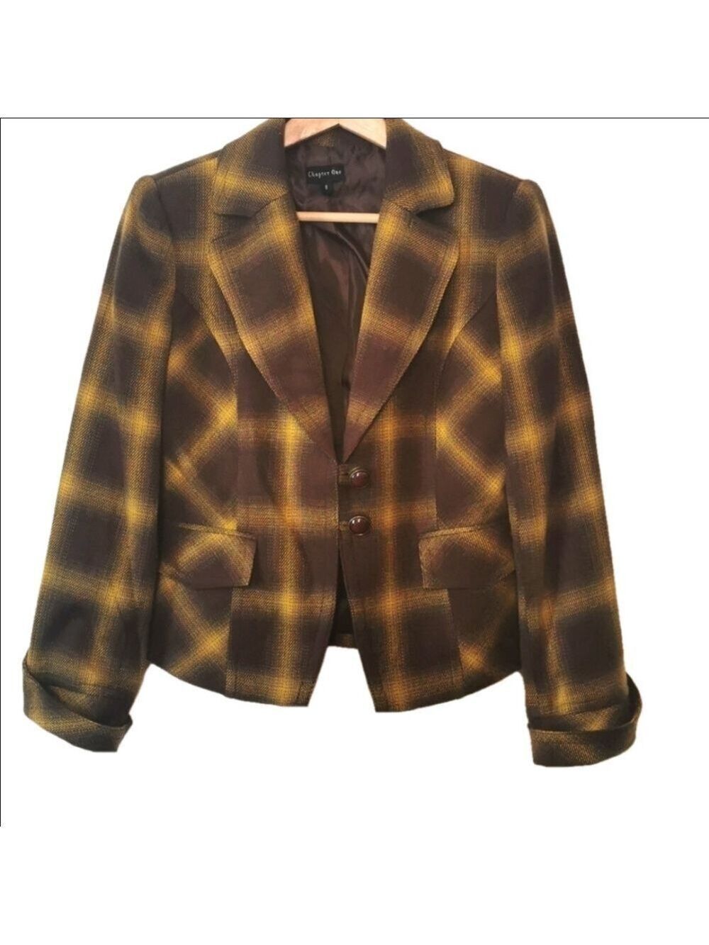 NWT Chapter One plaid blazer. Size 8. Mustard plaid. Never worn.
